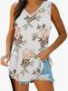 Floral V-Neck Sleeveless Casual Vest - Plus Size Women's Vacation Clothing