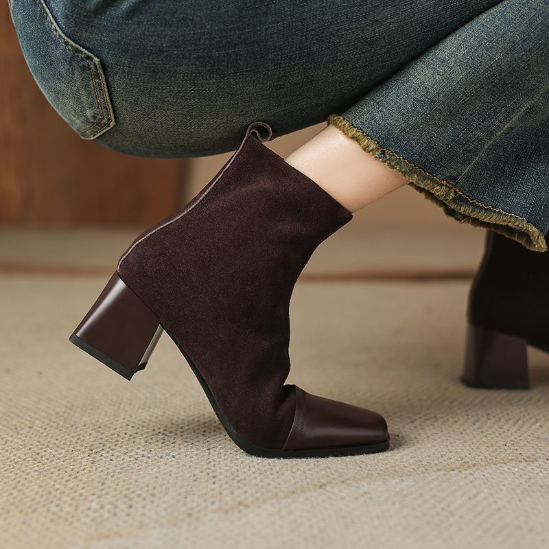 

Krazing Pot Зимние ботинки в стиле вестерн из натуральной кожи, нубука, на толстом среднем каблуке, женские ботинки с заплатками на молнии 41 коричневый