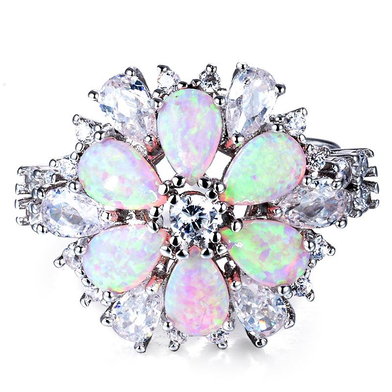 Hot Selling Light Pink Opal Stone Flower Shaped Ring for Mens Fashion Retro Ring Accessories