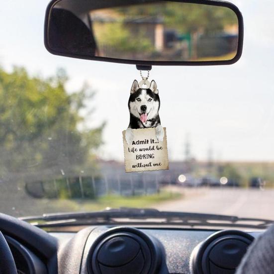 Pendentif Rétroviseur Husky Avec Lunettes - Décoration Voiture Mignonne Et Amusante - Cadeau Auto