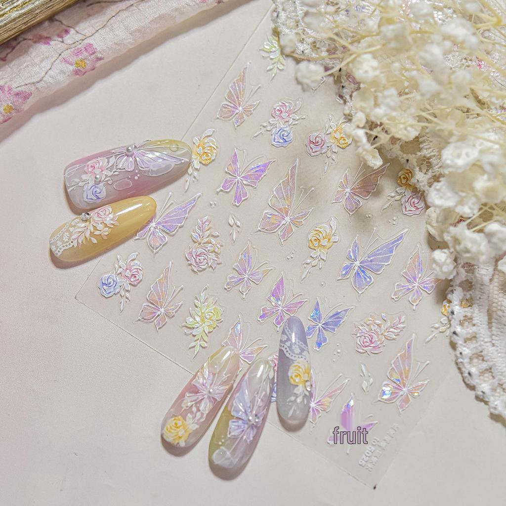 Tomoni Shell Light Nail Stickers: Hot-Selling Japanese Children's Rose & Butterfly Nail Art.