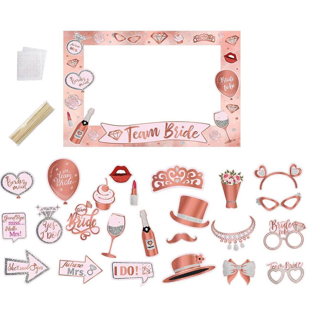 Wedding Bridal Shower Photo Booth Props Photo Frame with Stick for Bridal Shower Girl Night Out Hen-Party Accessories