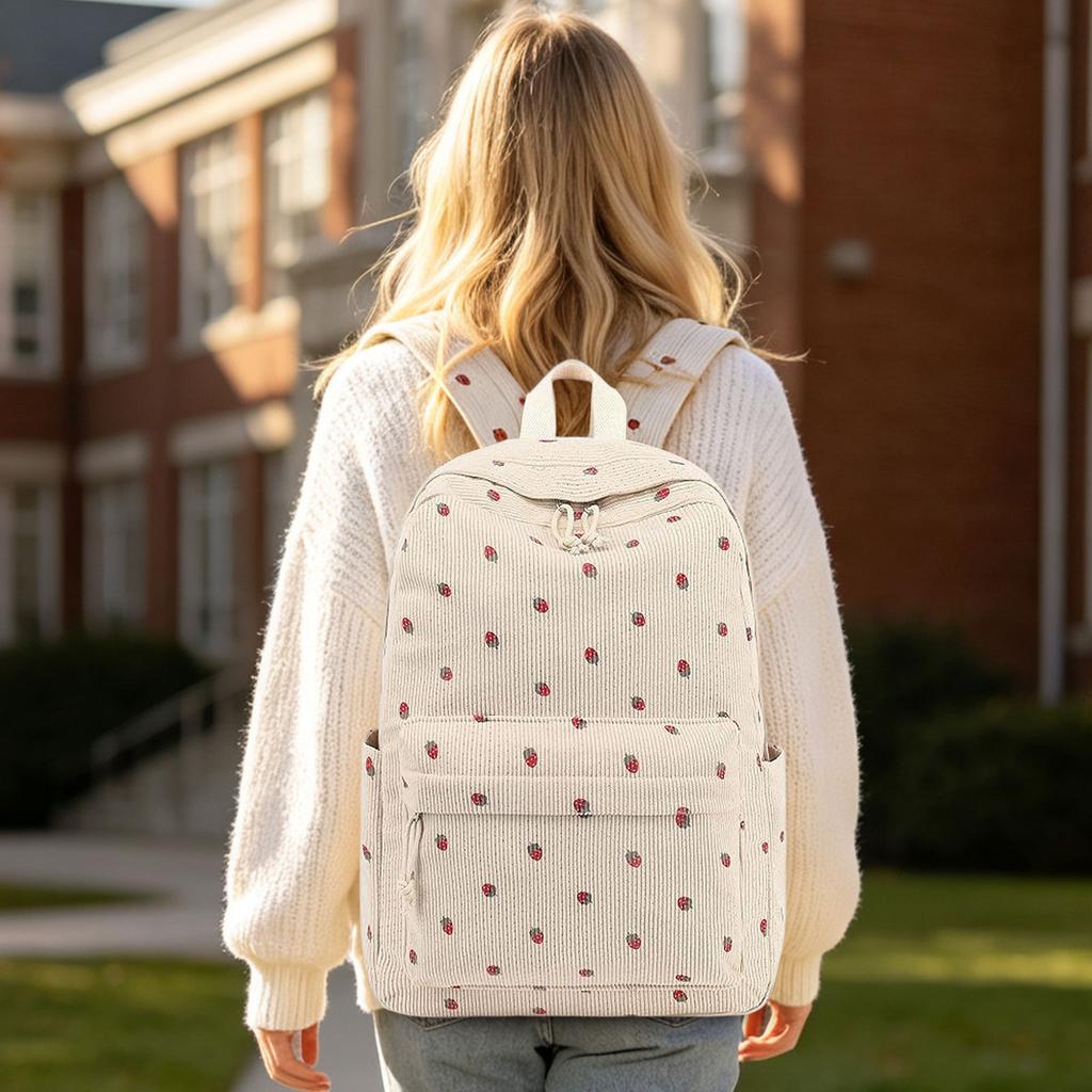 Corduroy Large Capacity Backpack with Padded Shoulder Straps for Students Casual Everyday Use