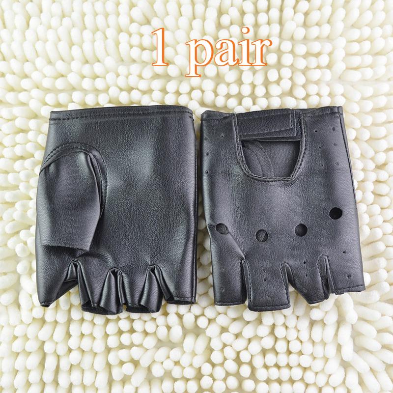 Unisex Half-Finger Artificial Leather Gloves Lightweight Theatrical Punk Hip-Hop Driving Motorcycle Performance Party Fingerless