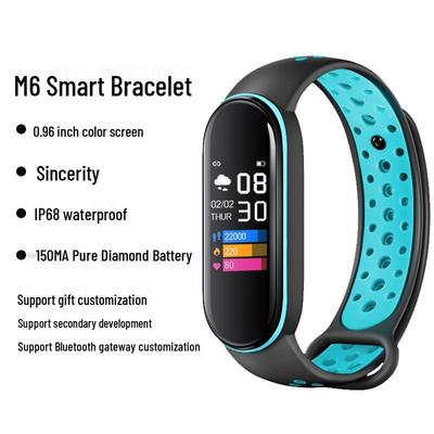 M6 Smart Bracelet: Real-time Heart Rate Monitor, Blood Oxygen Alert, 150mAh Battery, IP68 Waterproof Fitness Tracker.