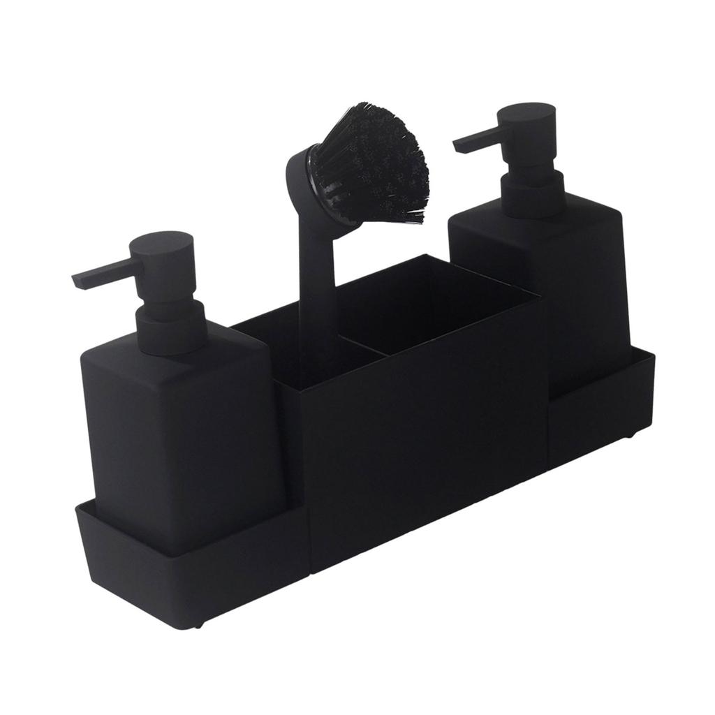 Soap Dispenser Set with Brush and Spare Pump for Kitchen Countertop Cleaning Tool Organizer Bathroom Storage Accessories