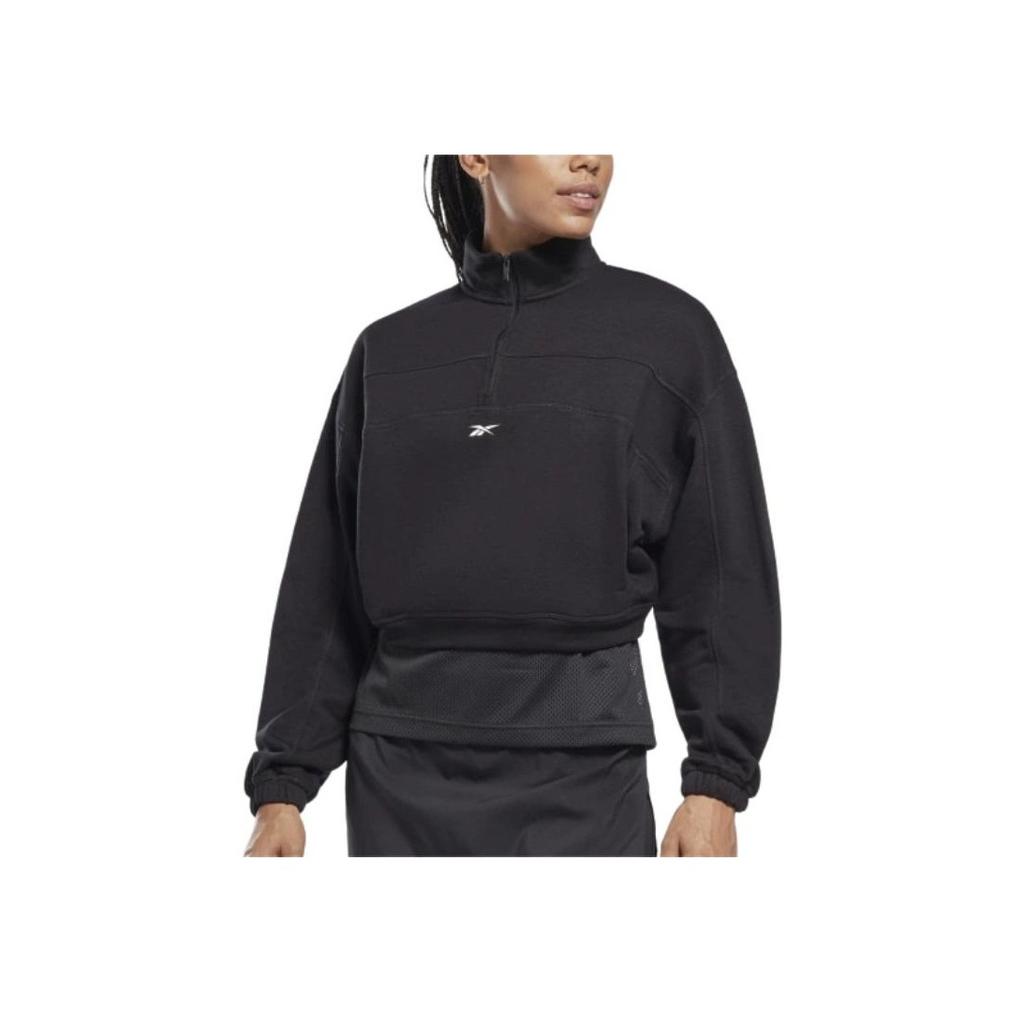 Reebok Half Zip Solid Color Stand Collar Short Sports Sweatshirt Women Sweatshirt Black HT4926