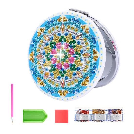 1 Set DIY Diamond Painting Mirror Exquisite Elegant Bright Colored Foldable Mini Makeup