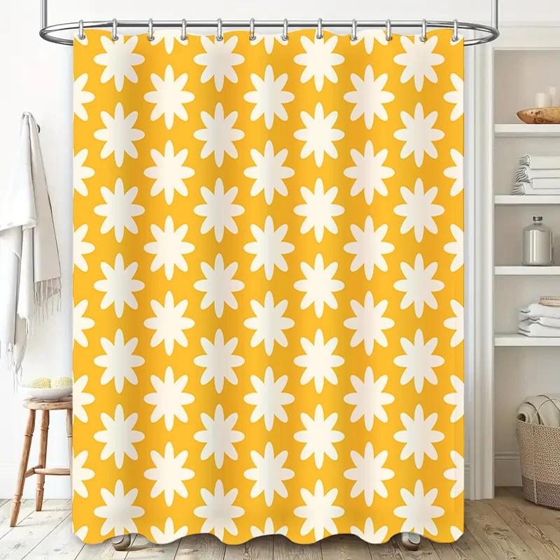Yellow White Flower Shower Curtain Waterproof Bathroom Decor Printing Pattern Durable Polyester Fabric Home Decoration 72 Length