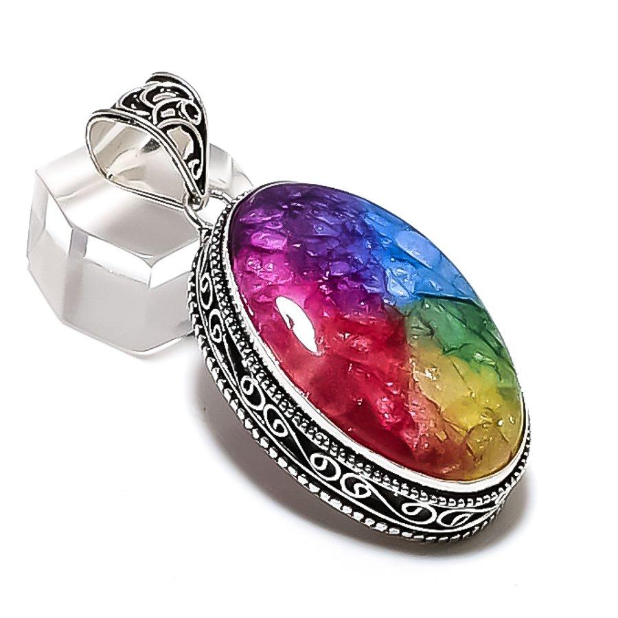 Natural Rainbow Solar Quartz Gemstone 925 Sterling Silver Pendant 2.17 ETC-14283