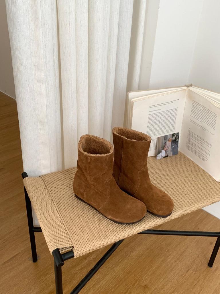 Cowhide Version Inner Height-increasing Lamb Wool Short Boots 2025 New Autumn and Winter Boken Short Boots Stacking Boots Thermal Cotton Boots