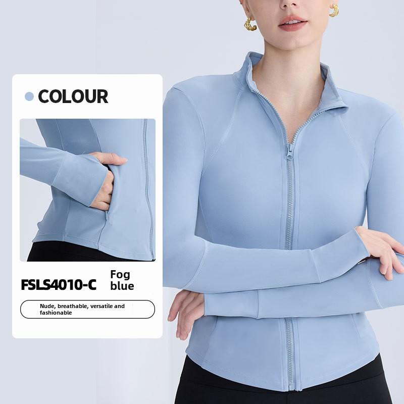 Atmungsaktiver, schnell trocknender Yogamantel für Damen mit Stehkragen und Reißverschluss