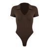 2025 Summer European & American Women's Cotton Ribbed Polo Neck Slim-Fit Short-Sleeve Jumpsuit