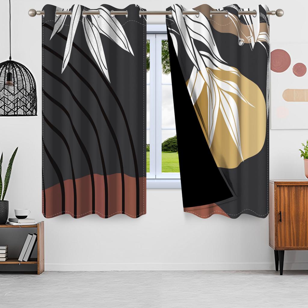 2pcs Nordic Style Blackout Curtains Green Leaves Moon Window Curtains Sun Simple Minimalism Nordic Lines Home Interior Curtains