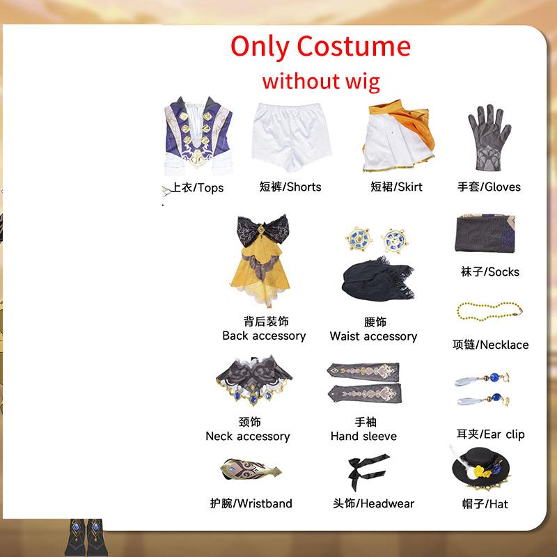 Navia Cosplay Costume Wig Long Hair With Hat Stockings Full Set Impact Fontaine  Women Party Costumes Dress