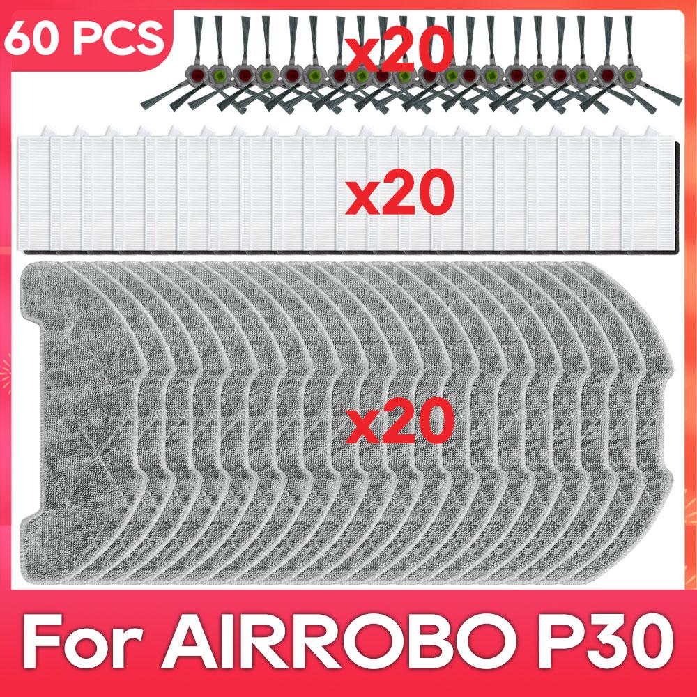 Compatible with AIRROBO P30 Parts Accessories Robot Vacuum Cleaner Main Side Brush Filter Mop