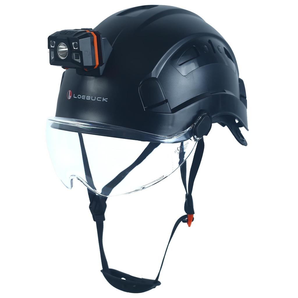 LOEBUCK Safety Helmet with Goggles & LED Headlight, Industrial Hard Hat for Construction Work 53-64cm