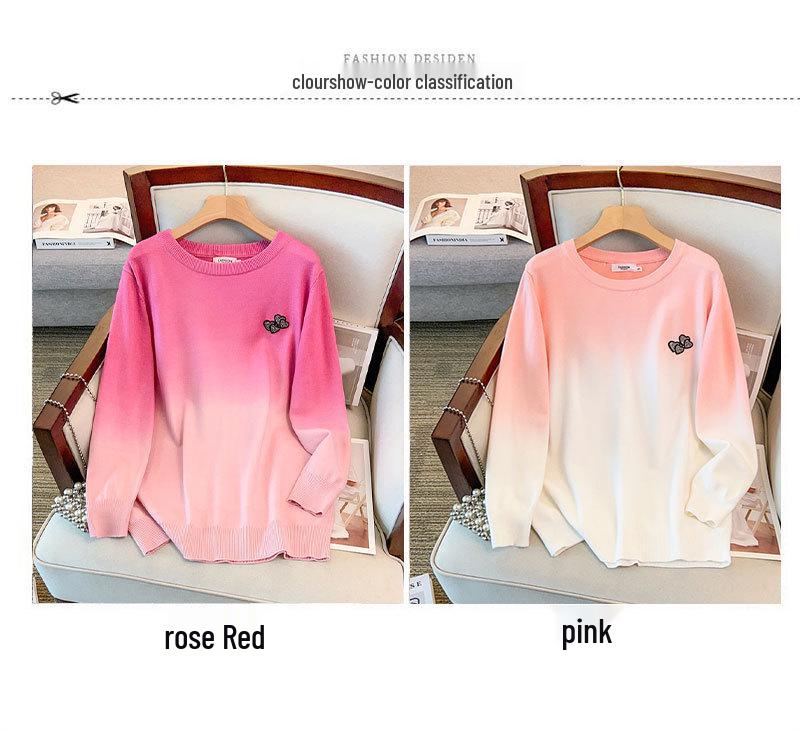Plus-Size Women's Loose Round Neck Pullover Sweater, Bust 150/160 cm, Fits 200-350 Jin, Knit, Style 8047