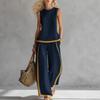 Women's Round Neck Sleeveless Loose Fit Color Block Two Piece Set Contrast Patchwork Wide Leg Pants Outfit For Spring Summer Casual Daily Commute