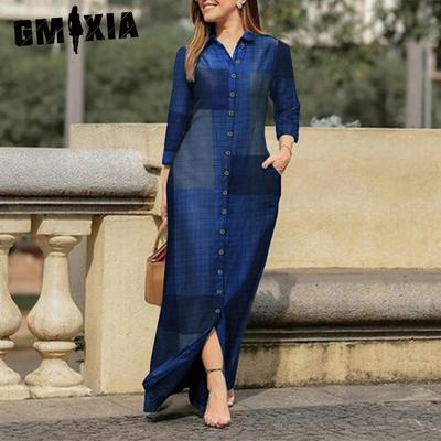 Women's Fashion Summer Spring Long Sleeve POLO-Neck Casual Dresses