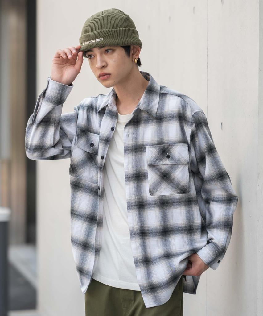 WEGO Unisex Ombre Check Flannel Long Checked Oversized Size Pattern 2 Shirt, Sleeve, Top, Autumn/Winter Clothes, Silhouette, Gift, Men's, L,