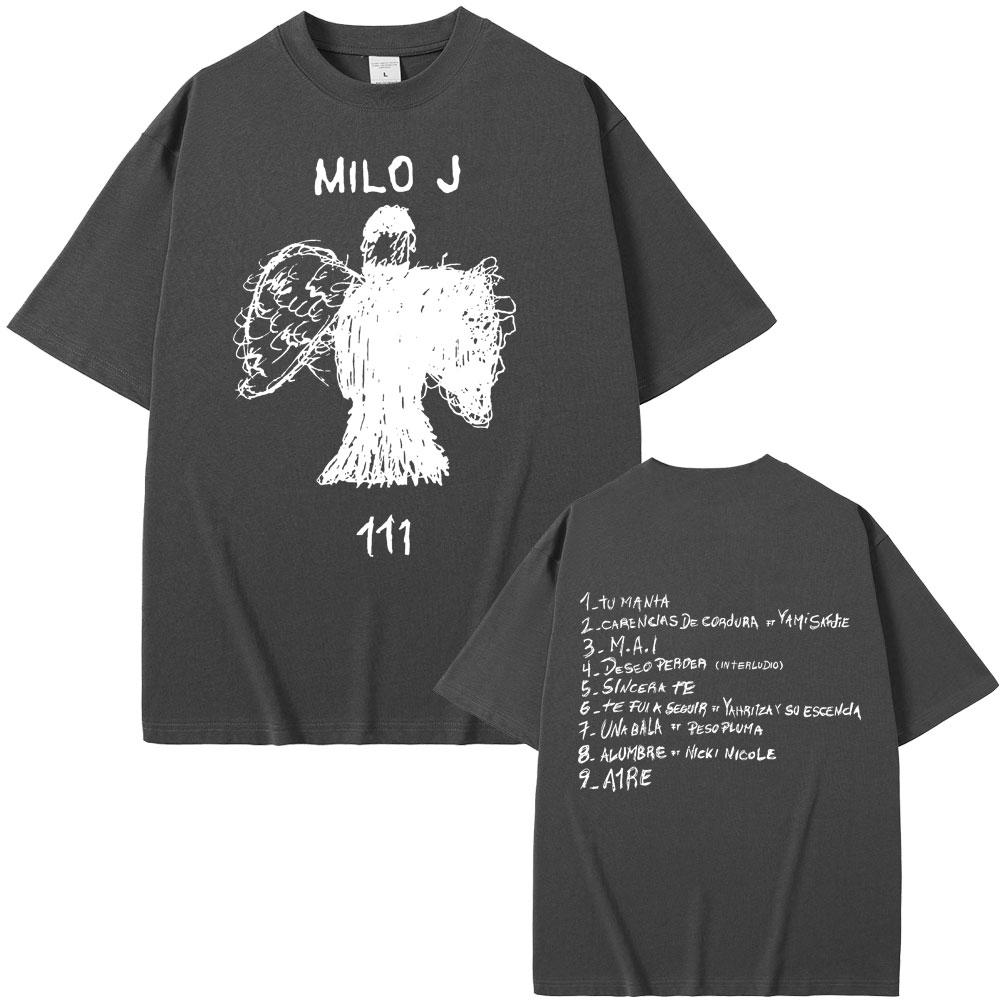Rapper Milo J 111 Album Double Sided Print T Shirt Men Hip Hop Fashion Tshirt Male Rap Oversized T-shirt Men's Cotton T-shirts