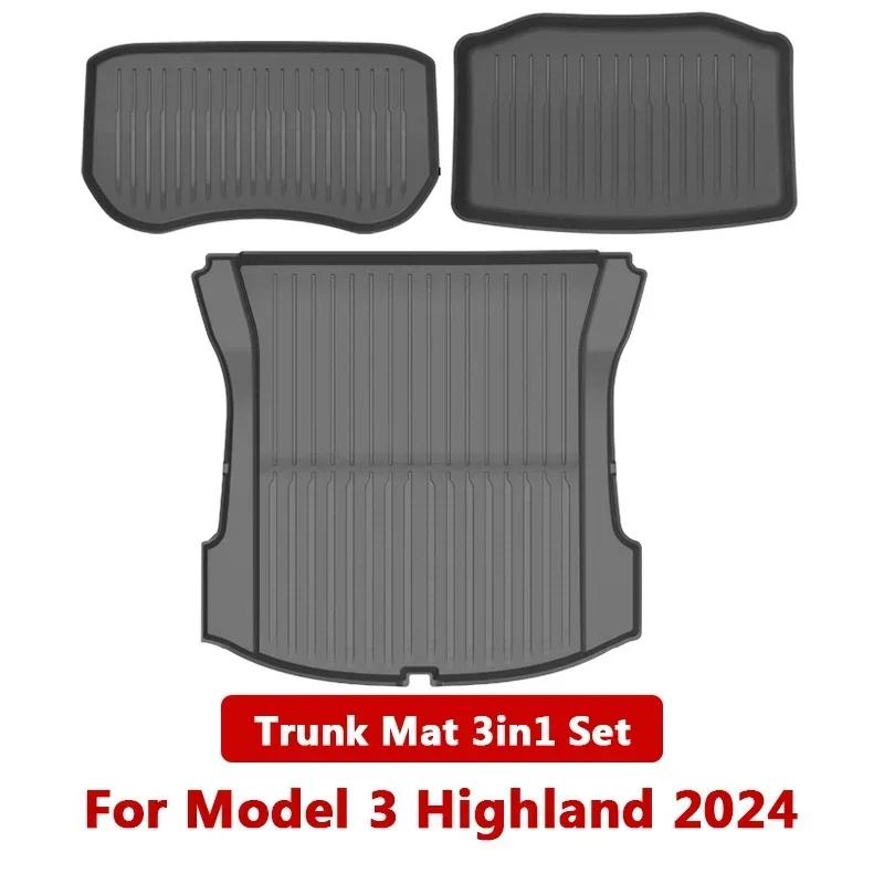 NEW For Tesla Model 3/Y Highland Front and Back Trunk Mat TPE Carpet Waterproof Weather-resistant Pads Up and Down Layer Mats