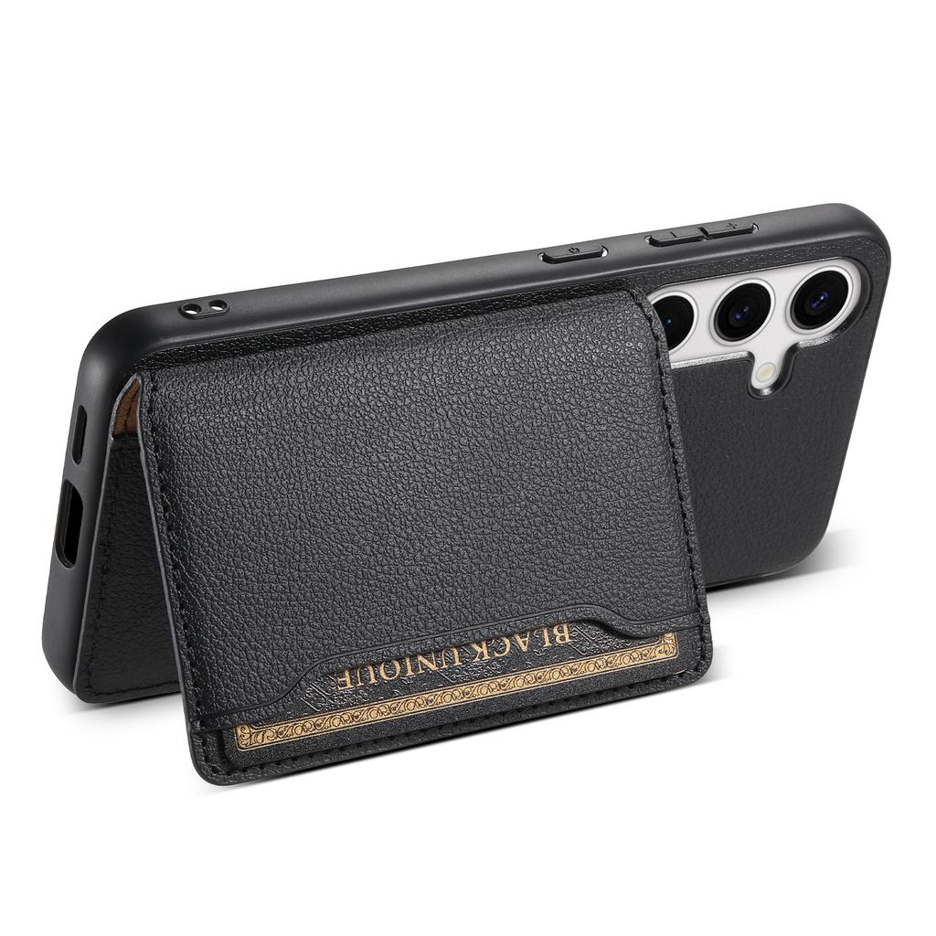 For Samsung Galaxy S25 Case with Card Slots Kickstand Calf Texture Leather Phone Back Cover