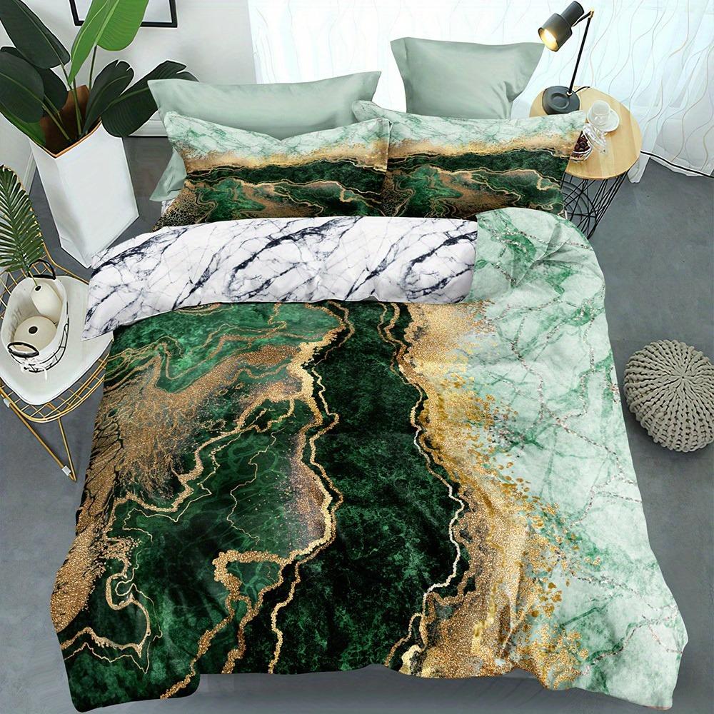 Duvet Cover Set Marble Design Breathable Polyester Zip Closure Machine Washable Includes 1 Duvet Cover And 2 Pillowcases