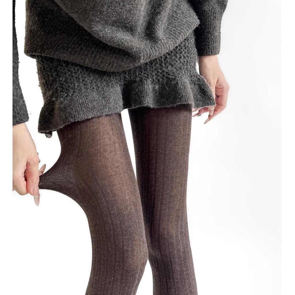 40-52kg Women Cotton Pantyhose 2025 Autumn Tights Oatmeal Color Wide Strip Navy Blue Vertical Pattern Transparent Leggings Micro