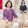 Stylish Plus Size Cotton & Linen Summer Top for Middle-Aged and Elderly Women