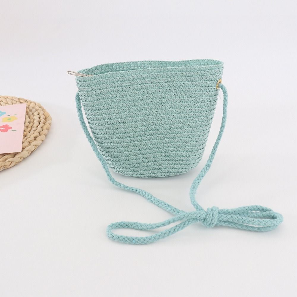 New Summer Children Girls Shoulder Bag Creative Pure Color Straw Messenger Bag Kids Coin Purse Cute Princess Mini Handbag