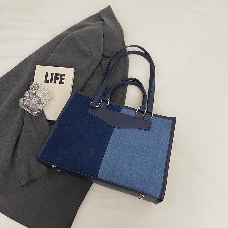 Denim Umhängetasche Damen Color Block Tragetasche Einkaufstasche
