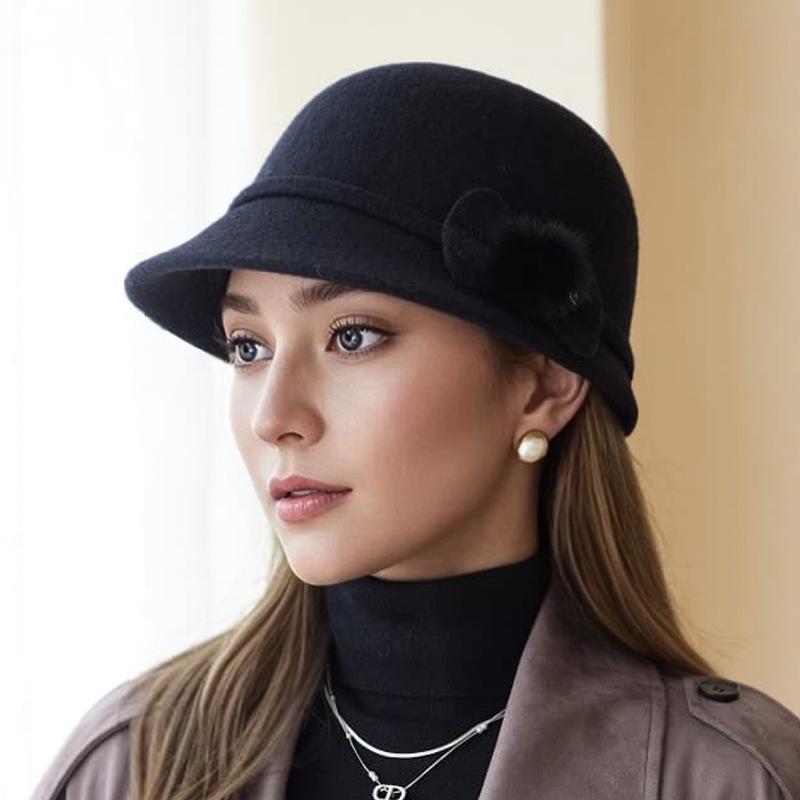 Autumn and Winter  The Elderly Hat Women's Wool Foreign Air Basin Hat Thickened Thermal Top Hat
