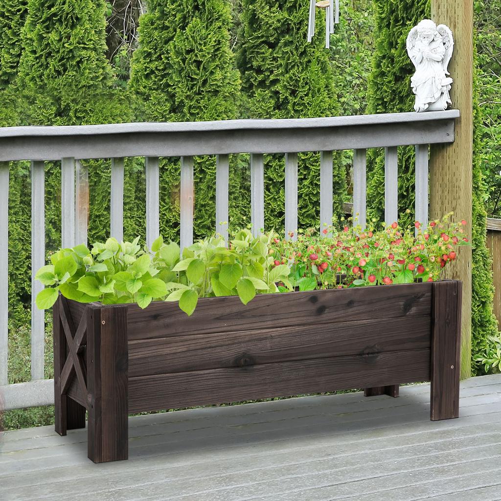 58L Garden Raised Bed Planter Grow Containers for Outdoor Patio Plant Flower Vegetable Pot Fir Wood, 100 x 36.5 x 36 cm, Carbonized Colour