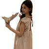 [Casual Minor] Cotton Dress Sweet Vacation Style Loose Nightdress Backless Lace Contrasting Color Silkworm Weisi