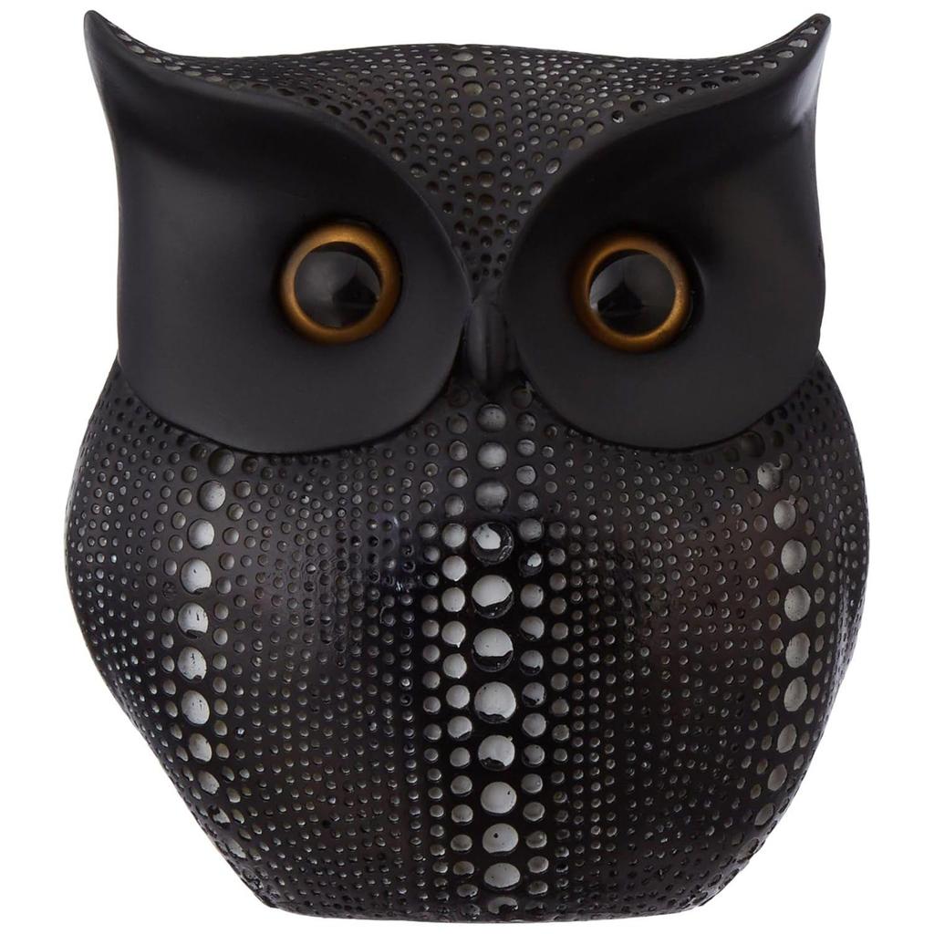 Moderne Edle Glückliche Eule Kunstharz Figur Prunkstück (1er-Pack, Schwarz)