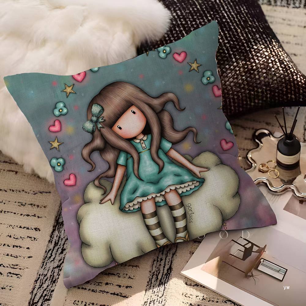 S-Santoro-Gorjuss Cute Cartoon Cushion Cover Polyester Sofa Cushions Decorative Throw Pillows Home Decoration Pillowcover