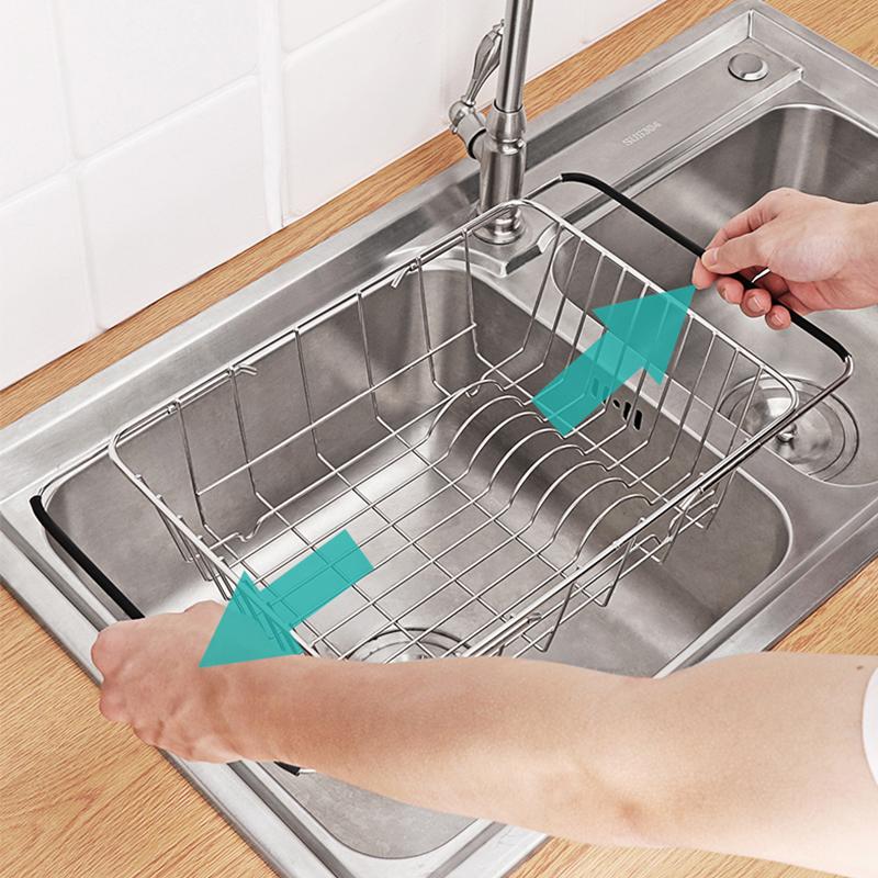 Adjustable Stainless Steel Sink Dish Rack Kitchen Fruit Drain Rack Adjustable and Expandable