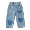 Spring Girl Baby Patch Love Jeans Retro Boy Children Pockets Casual Pants Loose Kid Cotton Trousers Toddler Denim Pants