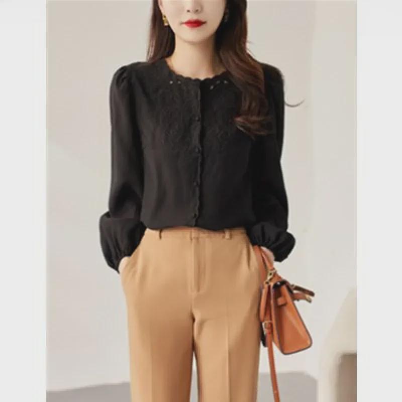 French-Style Embroidered Lantern Sleeve Top - Spring Collection