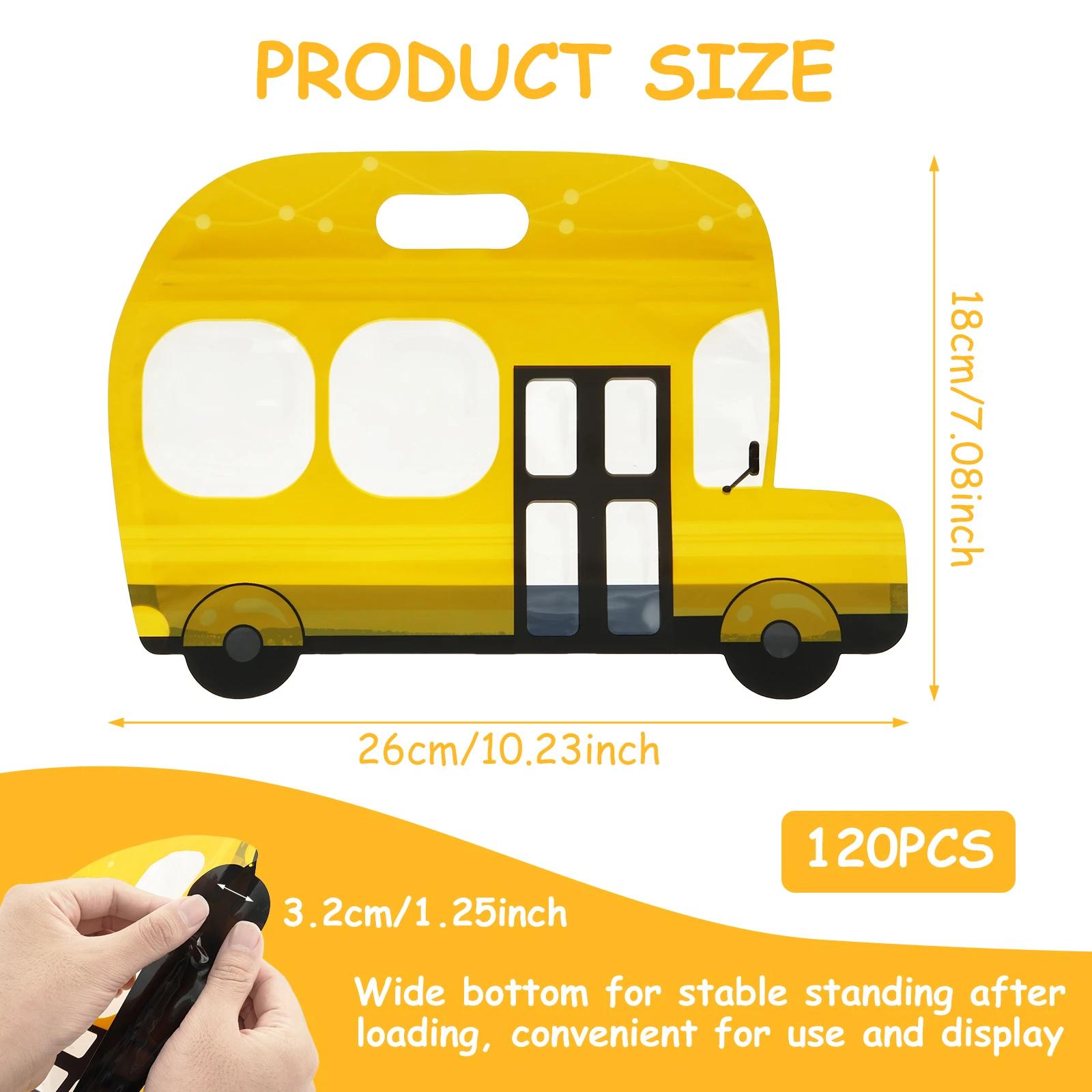 

120Pcs School Bus Goodie Bag Large Capacity Candy Gift Bag with Handle and Stand Up Bottom Snack Toy Storage Bag for Home Party
