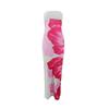 Women'S Sexy Slim-Fit Printed Strapless Slit Bodycon Long Dress