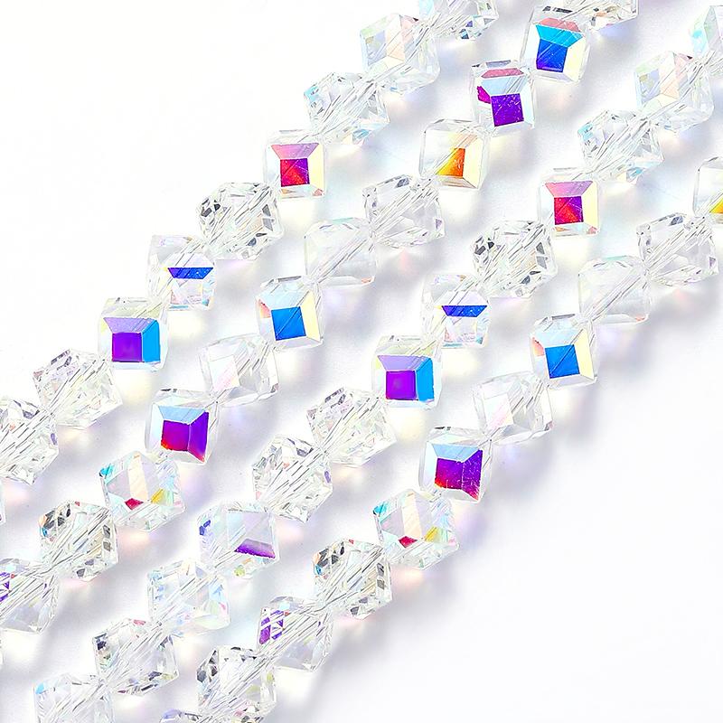 4-8mm Cube Crystal Glass Beads for Jewelry Making Faceted Square Crystal Glass Beads for Bracelet Earring Necklace DIY Craft