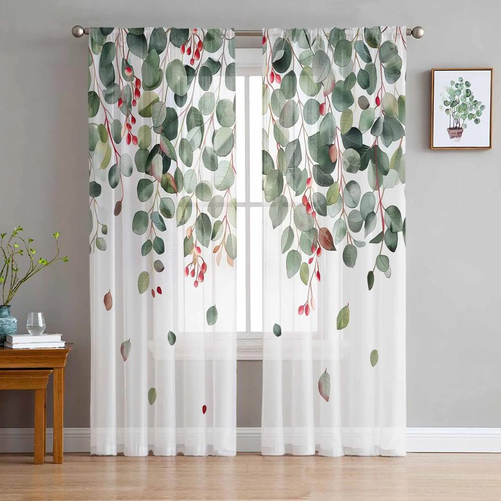 Thanksgiving Autumn Spring Season Leave Light Voile Curtains Perfect for Bed Chamber Soft Tulle Window Panel Curtain Perfect for Living Room Sheer