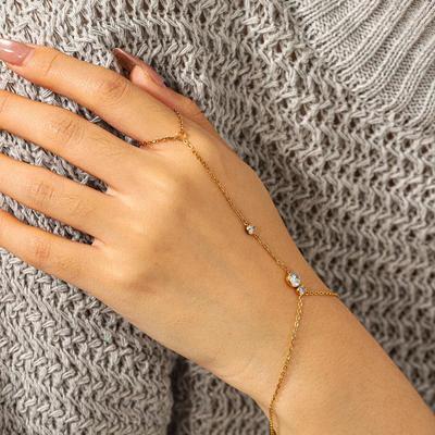 Elegant Women's Stainless Steel Zircon Finger Chain Bracelet