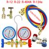 R134a Air Conditioning Pressure Gauge with Hose and Hook 3 Way AC Diagnostic Manifold Gauge Set Freon For R12 R22 R404A R134a