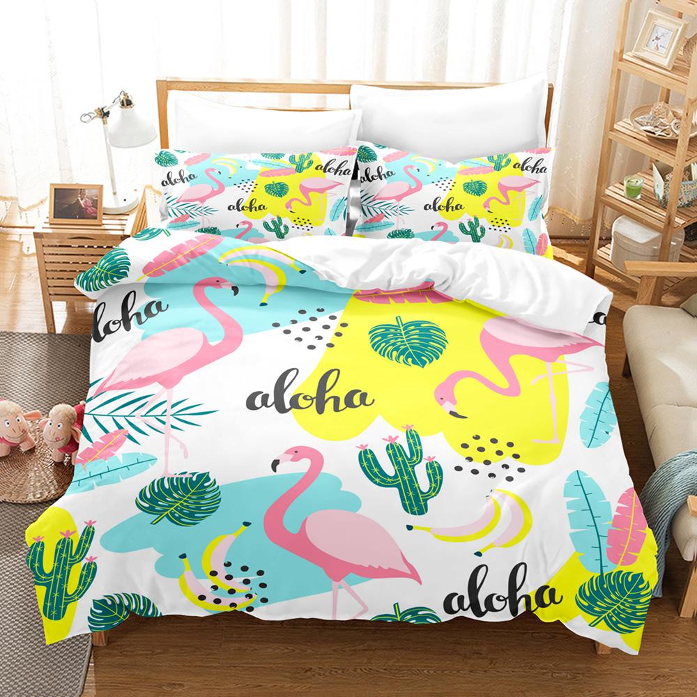 Flamingo Duvet Cover King Queen Tropical Palm Leaves Flower Bedding Set For Adult Red Animal Floral 2/3pcs Polyester Quilt Cover