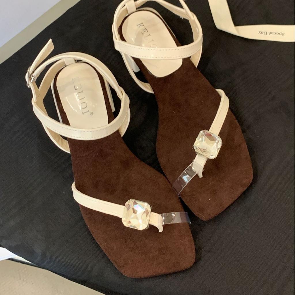 Fashion 2025 Summer Flip Flops Platform Retro Woman Shoes Square Toe Female Sandal Corrective Original Comfort Low Girls Open Beige Fash