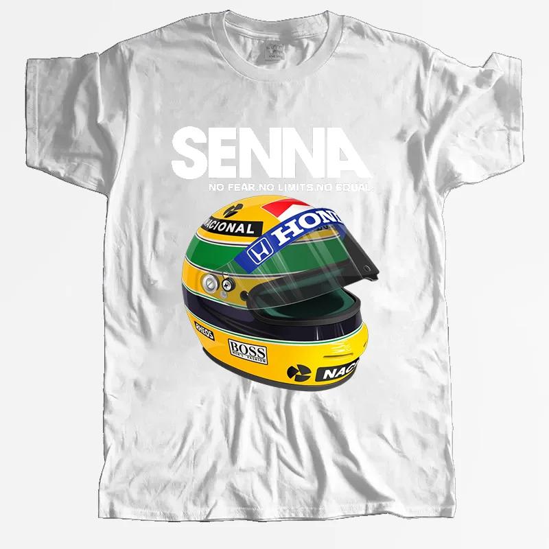 Man Summer Cotton T-shirt Ayrton Senna Helmet Tee Tops Clothing 1 Race Car Man Crew Neck Short Sleeve T Shirt Popular Big Size